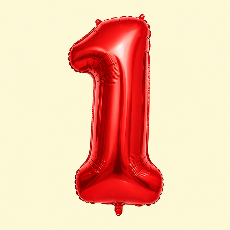 Sarkans hēlija balons cipars viens bērnu ballītēm un pirmajai dzimšanas dienai