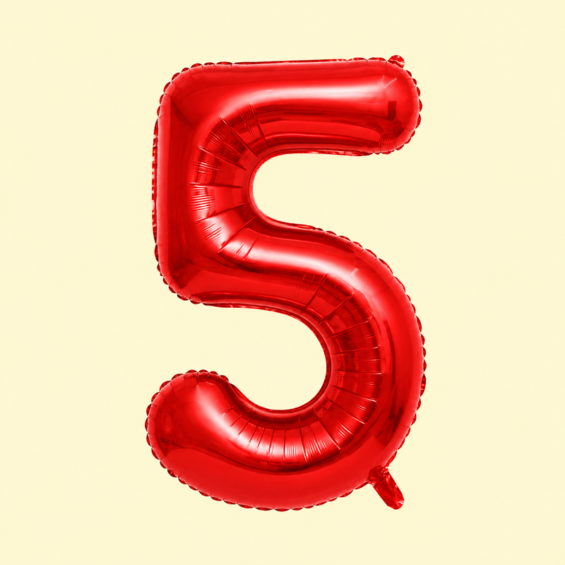 Sarkans balons cipars "5"